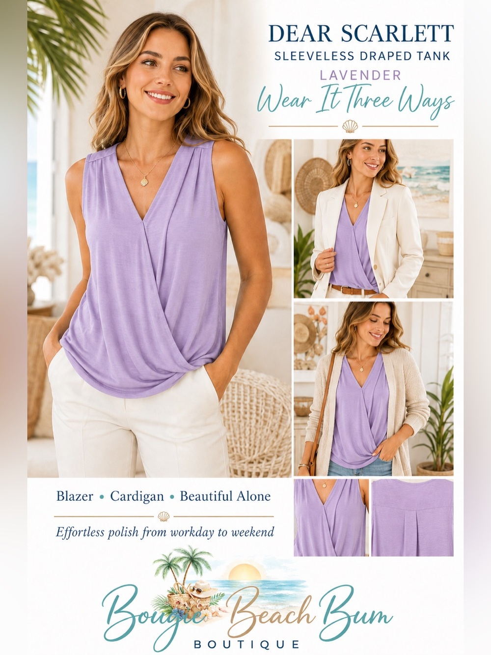Dear Scarlett Lavender Draped V-Neck Tank